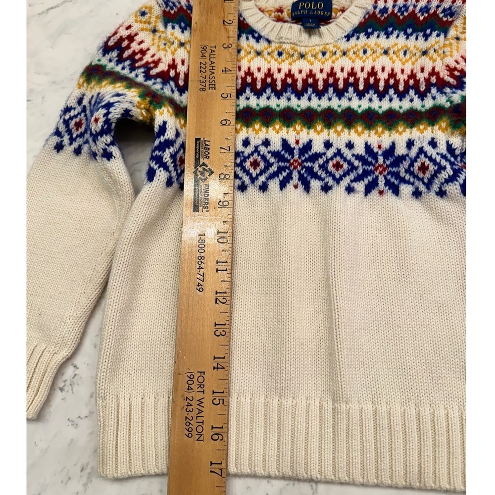 Polo Ralph Lauren Boys Ivory Fair Isle Crewneck Sweater 7 Cotton Wool Ski READ - Picture 4 of 9
